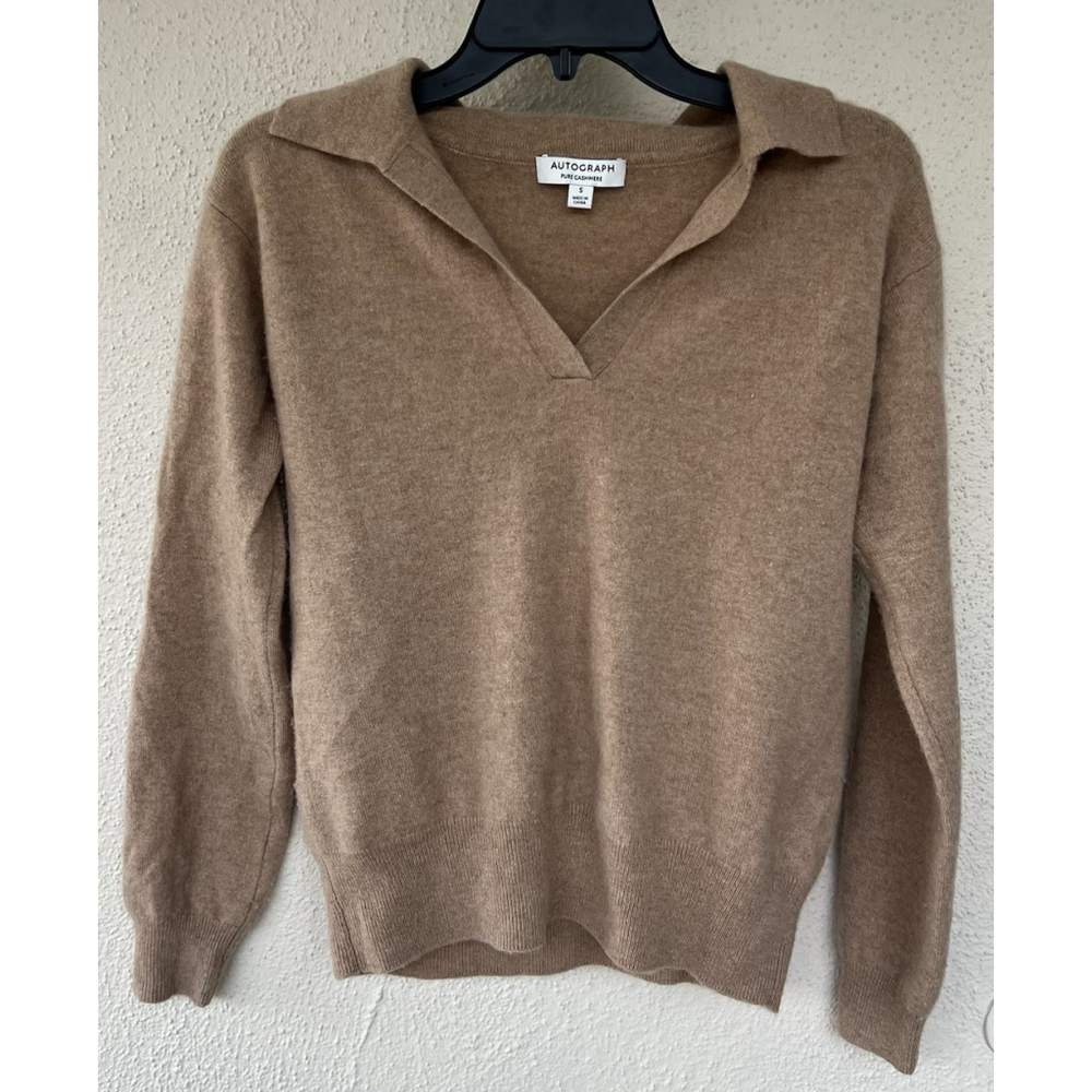M&S Autograph Pure Cashmere Sweater Men’s XS Camel V Neck Collar 100% Cashmere